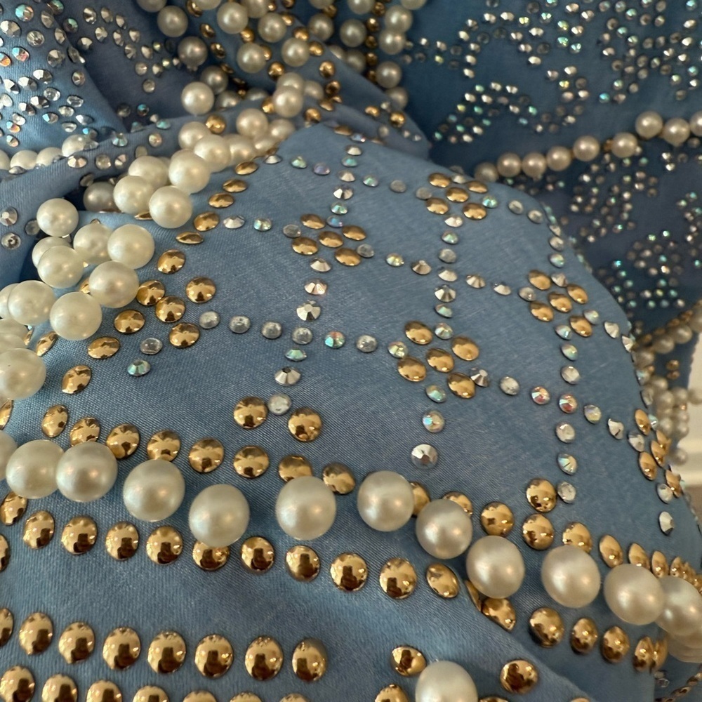 Fashion Nova women’s Light Blue color Dress with Pearl and Gold Accents large - Picture 2 of 5
